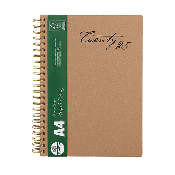 Cumberland Ecowise Enviro 2025 Diary - Spiral 41SECB25 A4 DTP Board Cover - Kraft