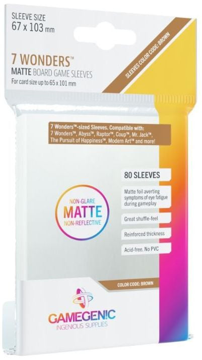 Gamegenic Matte Board Game Sleeves - 7 Wonders 67 x 103mm (80 Sleeves) [Colour Code: BROWN]