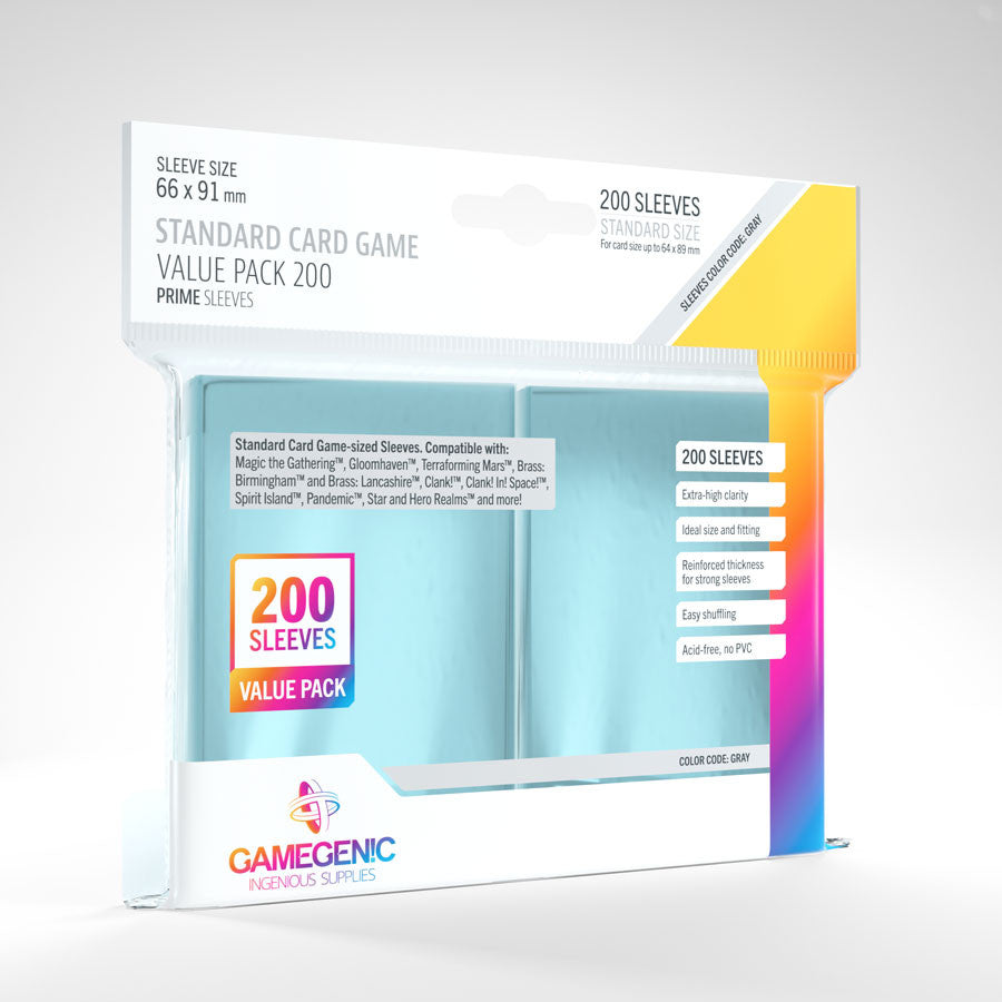 Gamegenic Prime Sleeves Value Pack - 66mm x 91mm (200 Sleeves) [Colour Code: GREY]