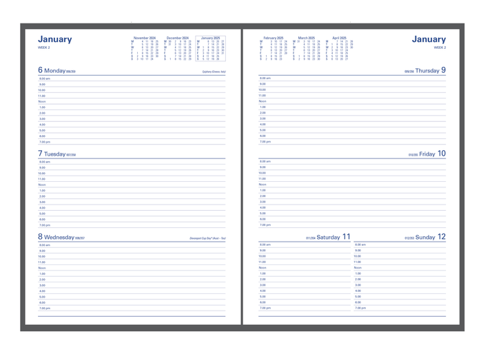 Collins 2025 Calendar Year Diary / Planner - Associate II 4251 A4 WTV Black