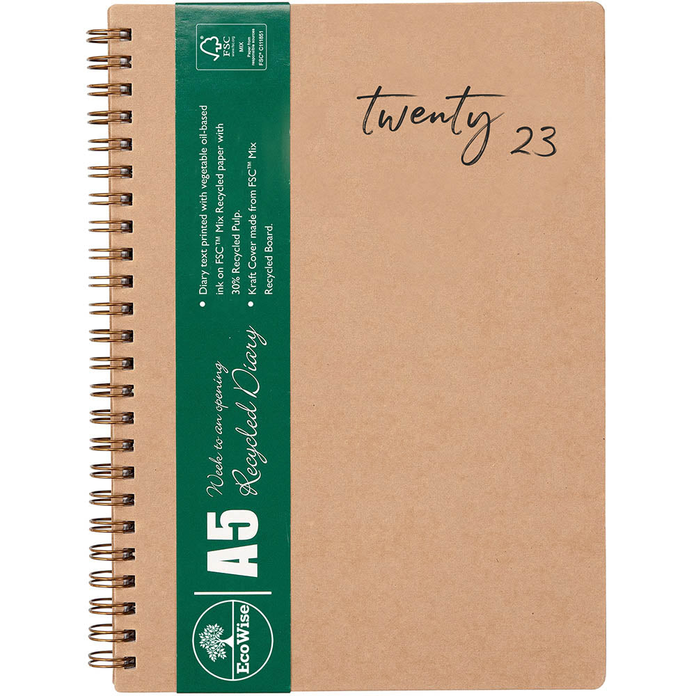 Cumberland Ecowise 2024 Diary Spiral A5 WTV Boardcover Recycled Kraft