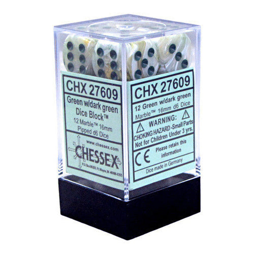CHX 27609 Marble Green/dark green (16mm D6 12-Dice Set)