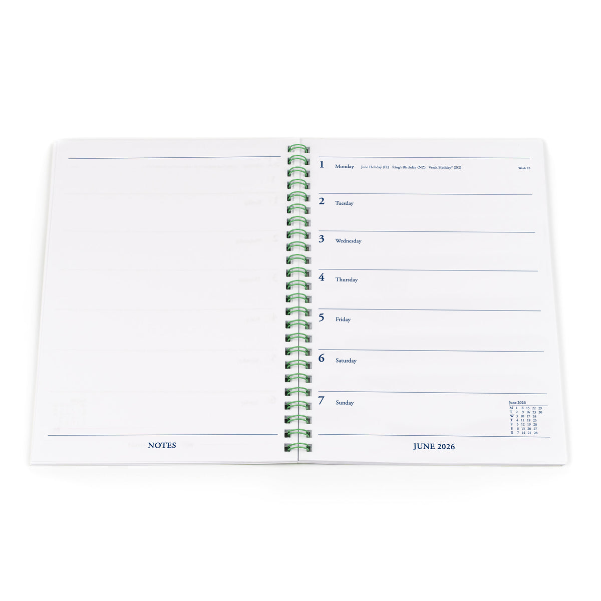 Collins 2026 Calendar Year Diary - Weekly Notebook A5 Week to Page Spiral Mint