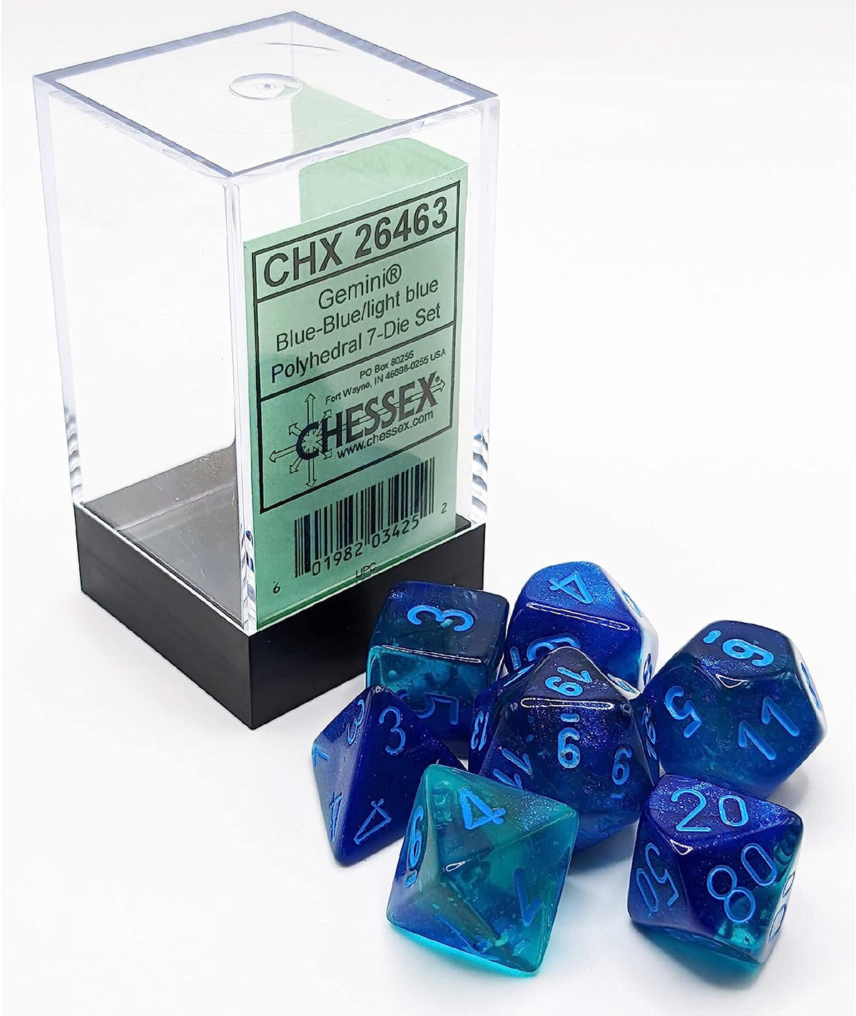 CHX 26463 Gemini Blue-Blue/Light Blue Luminary Polyhedral 7-Die Set