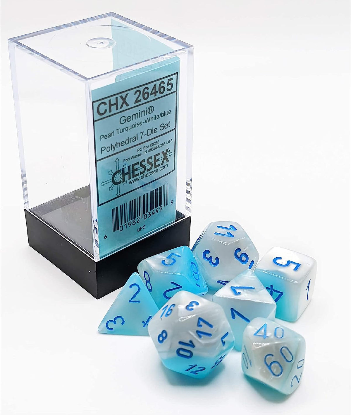 CHX 26465 Gemini Pearl Turquoise-White/blue Luminary (Polyhedral 7-Die Set)