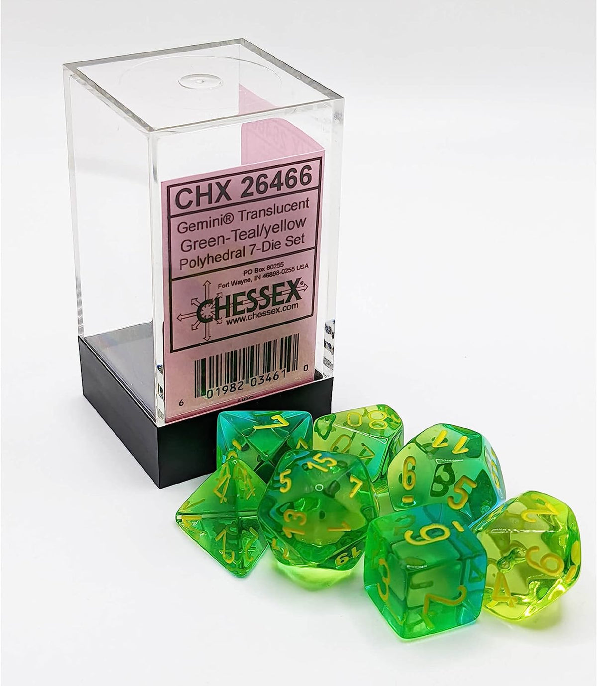 CHX 26466 Gemini Translucent Green-Teal/yellow Luminary (Polyhedral 7-Die Set)