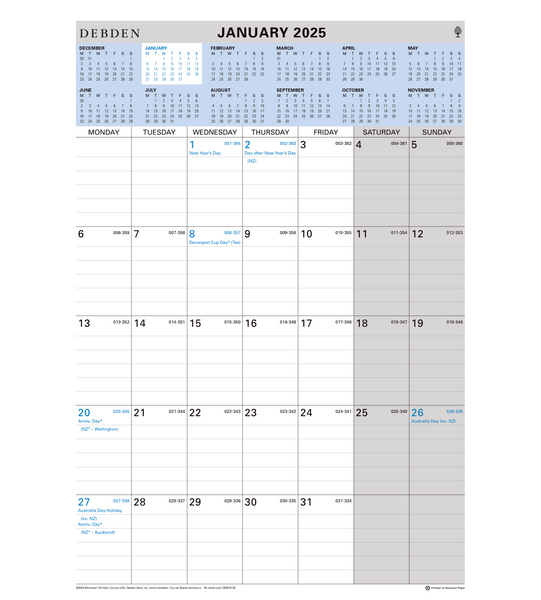 Collins Debden 2025 Calendar Year - Calendar 12 Month A4 WIRO 432x300mm CE0013 MTV