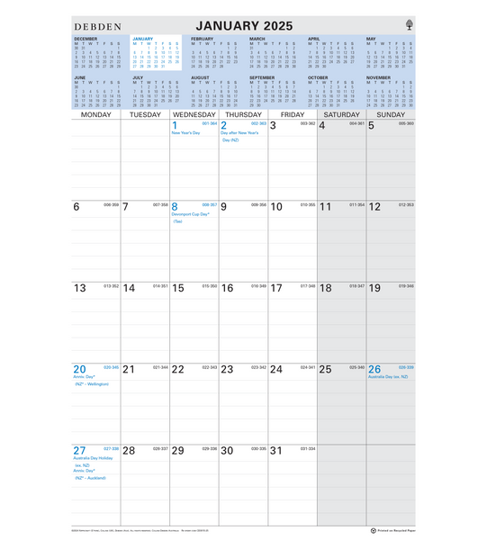 Collins Debden 2025 Calendar Year - Calendar 12 Month A4 577x394mm WIRO CE0015 MTV