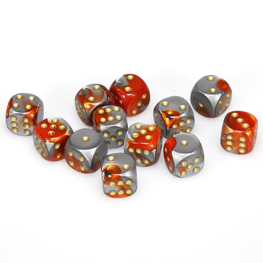 CHX 26661 Gemini Orange-Steel/gold (16mm D6 12-Dice Set)