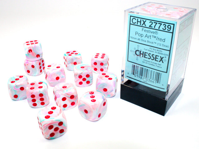 CHX 27739 Festive Pop Art/Red 16mm D6 12-Dice Set