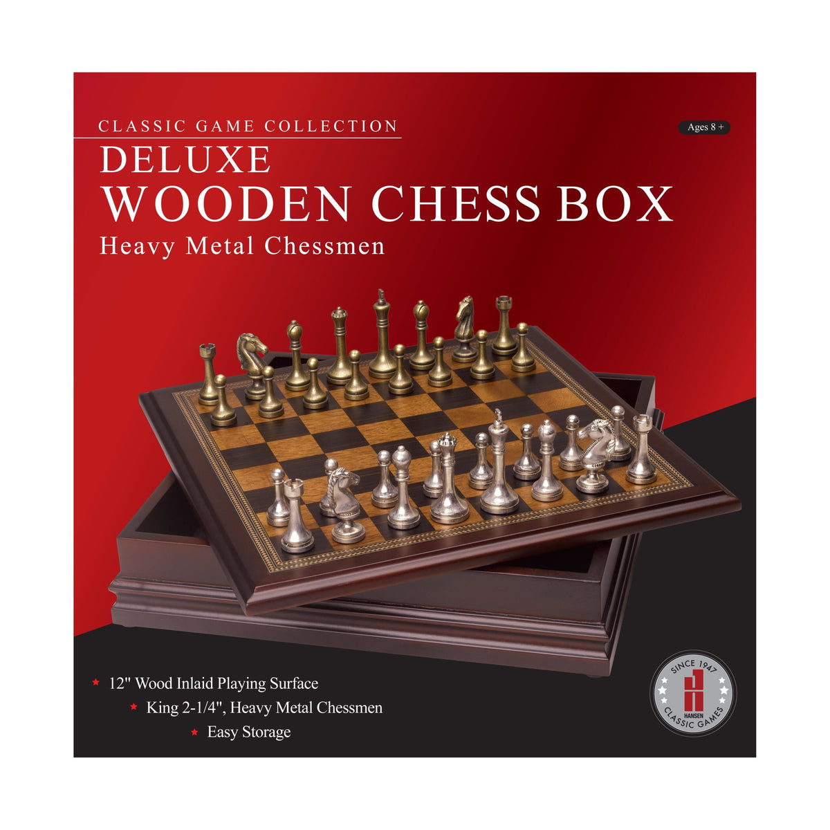 Chess - Deluxe 12" Wooden Chess Box with Heavy Metal Chessmen [Hansen]