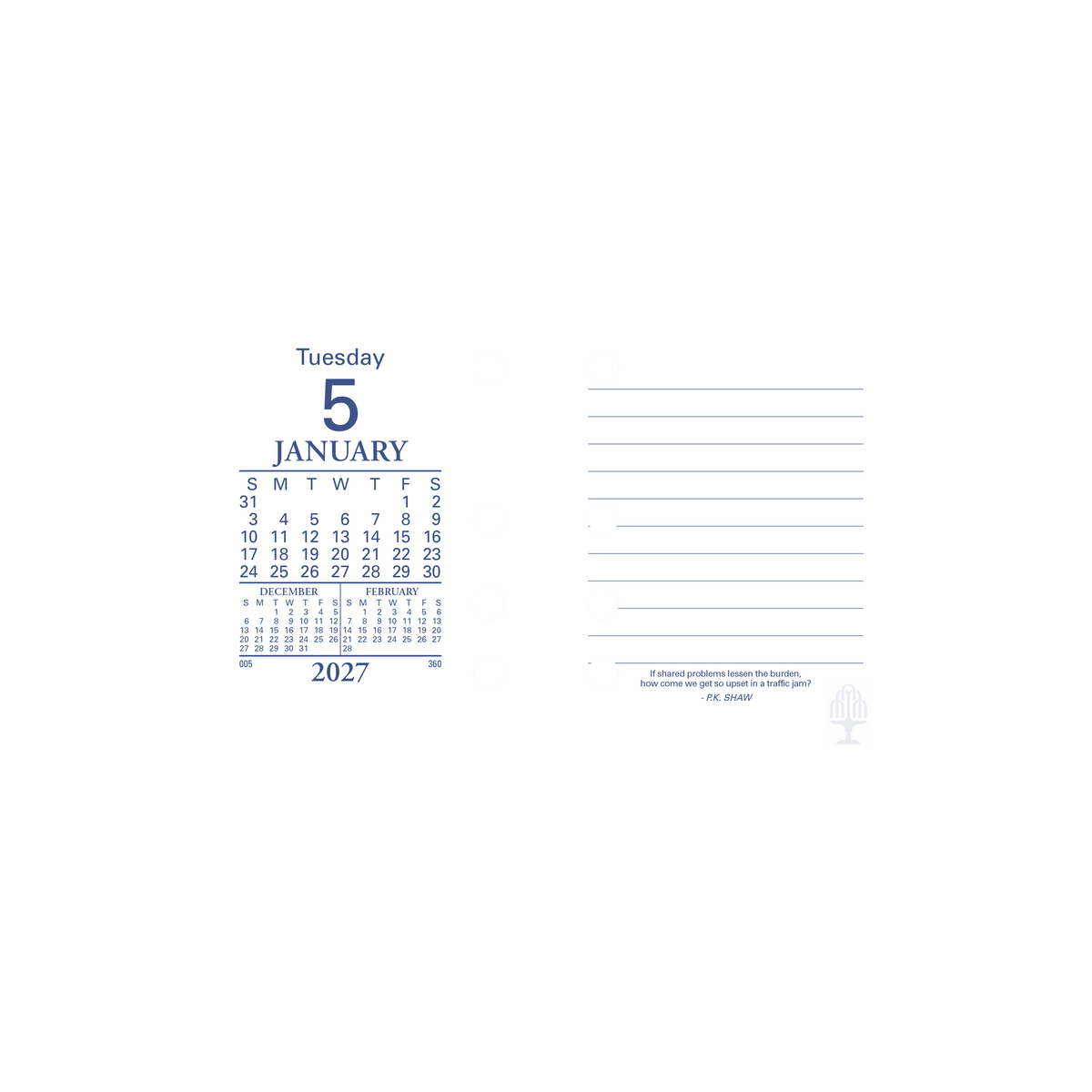 Collins 2027 Desk Calendar - Refill Side Punch CRT27 DTV