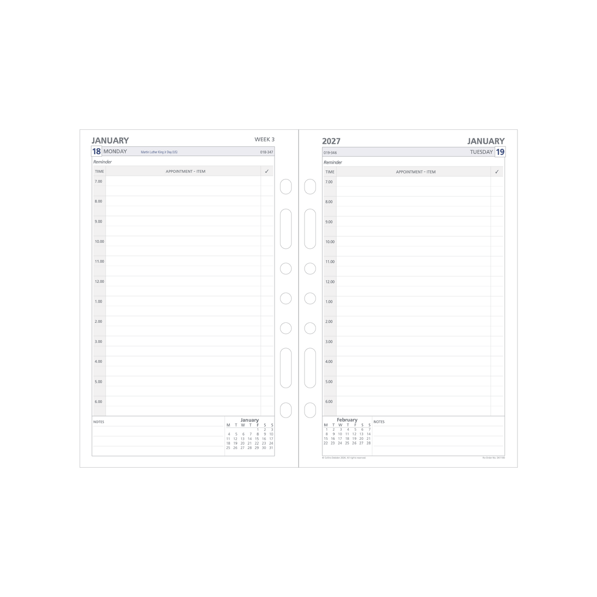 Collins Debden 2027 Calendar Year Planner - Refill Desk Planner DK1100 DTP