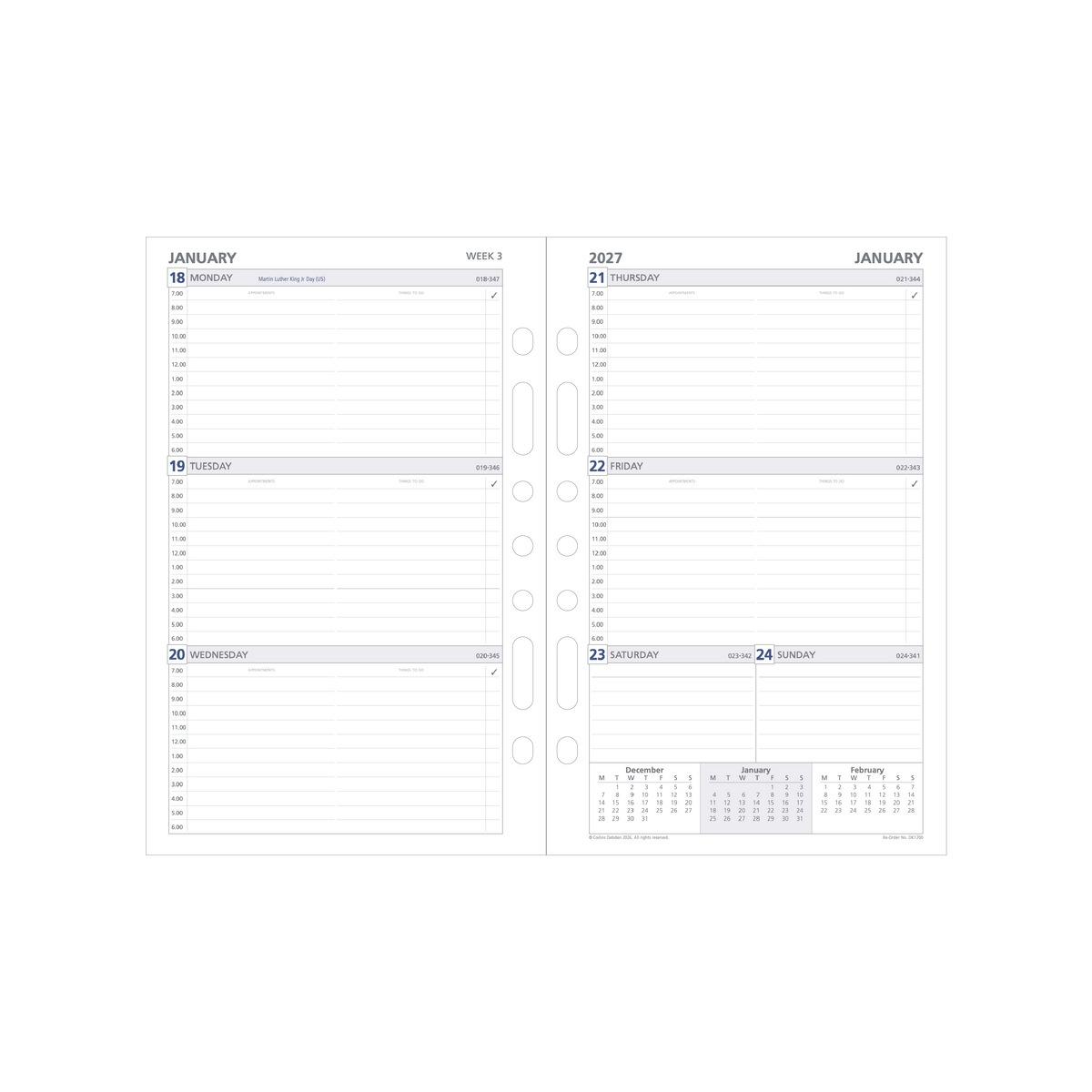 Collins Debden 2027 Calendar Year Planner - Refill Desk DK17 WTV