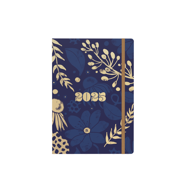 Collins 2025 Calendar Year Diary - Lifestyle Abstract Botanical A5 WTV Recycled - Blue