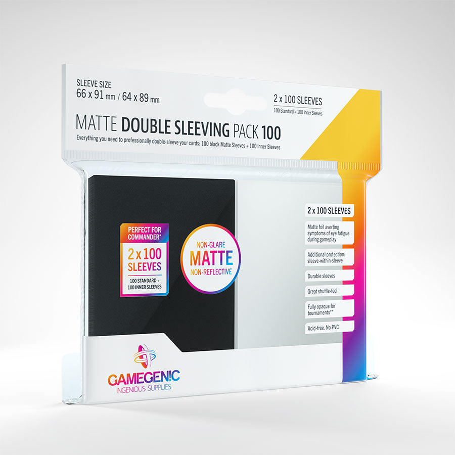 Gamegenic Matte Double Sleeving Pack - 66 x 91mm (2 x 100 Black + Inner Sleeves) [Colour Code: GREY]