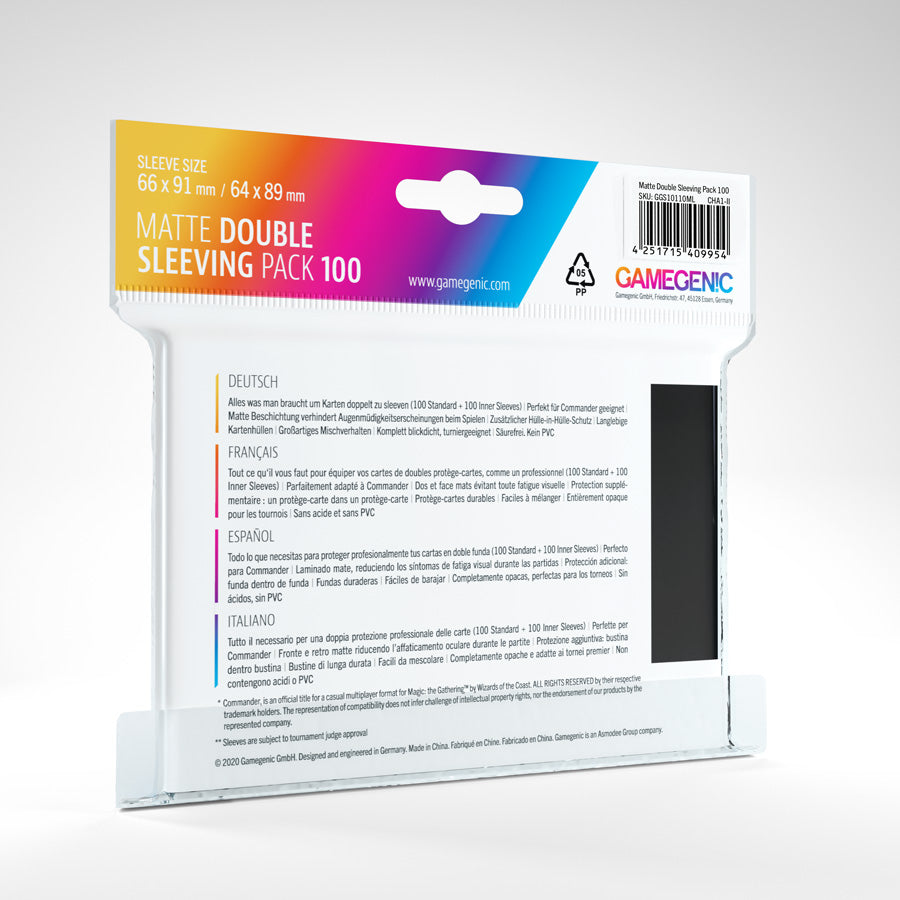Gamegenic Matte Double Sleeving Pack - 66 x 91mm (2 x 100 Black + Inner Sleeves) [Colour Code: GREY]