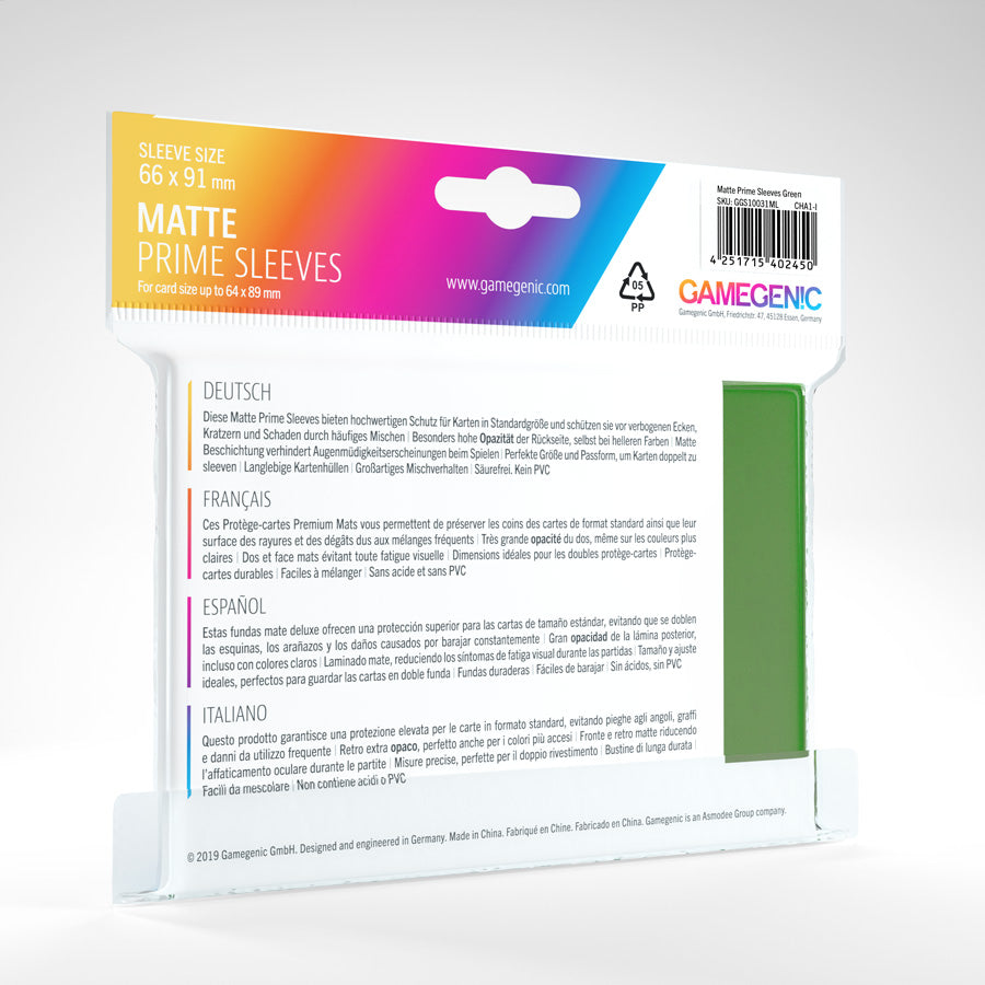 Gamegenic Matte Prime Sleeves - Green - 66 x 91mm (100 Sleeves) [Colour Code: GREY]