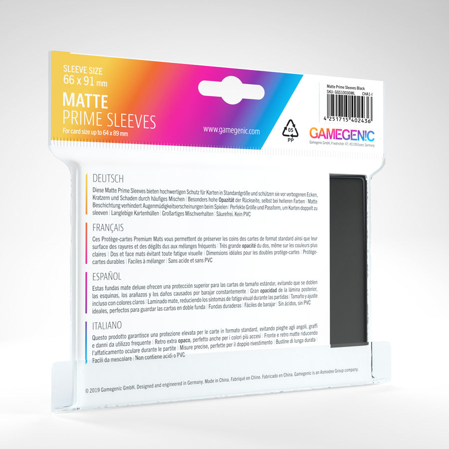 Gamegenic Matte Prime Sleeves - Black - 66 x 91mm (100 Sleeves) [Colour Code: GREY]
