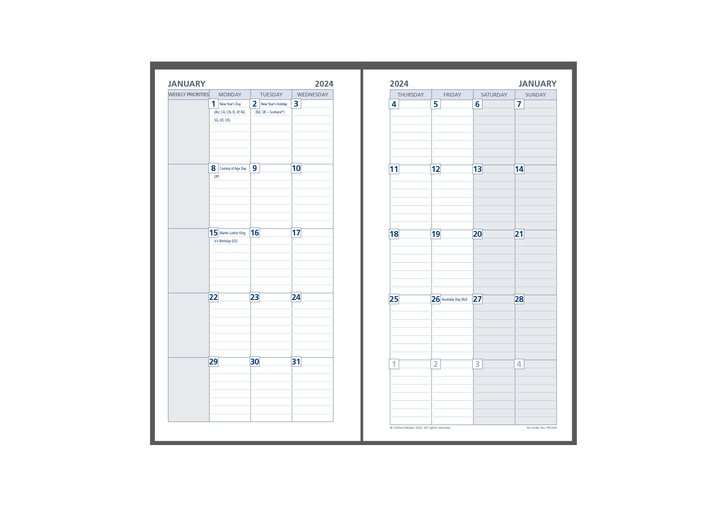 Collins Debden 2024 PR2300 Dayplanner Refill 96x127mm Personal 6 Ring MTV