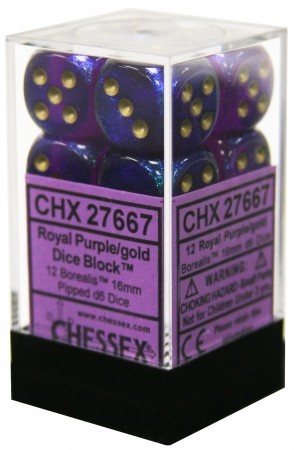 CHX 27787 Borealis Royal Purple/Gold 16mm D6 12-Dice Set