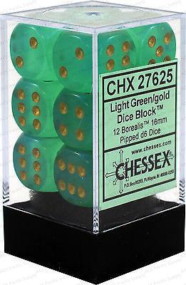 CHX 27625 Borealis Light Green/Gold 16mm D6 12-Dice Set