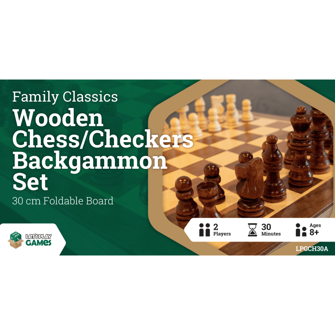 Chess / Checkers / Backgammon - 30cm Wooden Folding Set [LPG Classics]