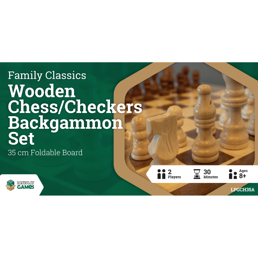 Chess / Checkers / Backgammon - 35cm Wooden Folding Set [LPG Classics]