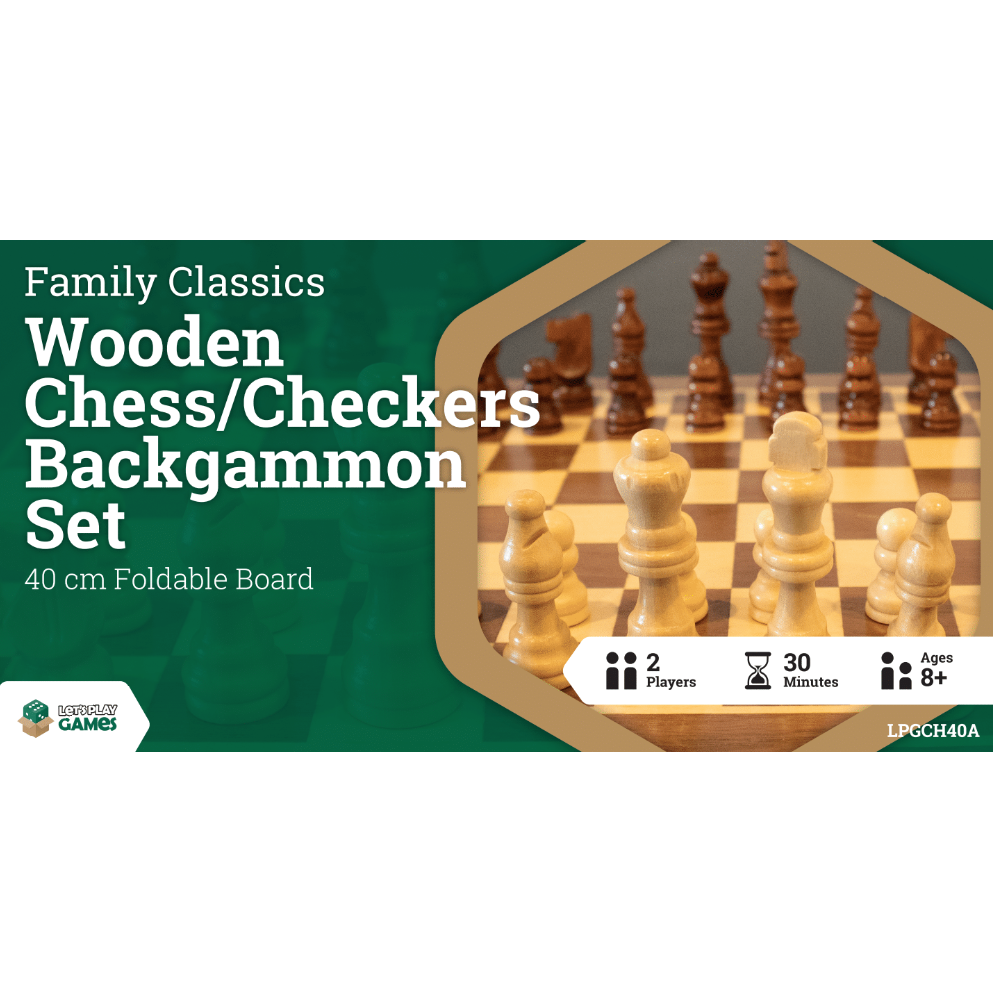 Chess / Checkers / Backgammon - 40cm Wooden Folding Set [LPG Classics]