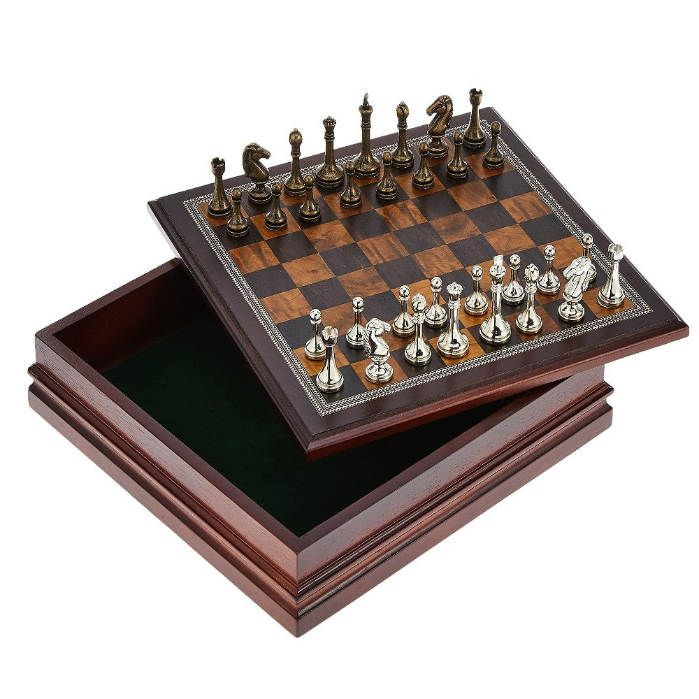 Chess - Deluxe 12" Wooden Chess Box with Heavy Metal Chessmen [Hansen]