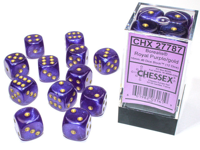 CHX 27787 Borealis Royal Purple/Gold 16mm D6 12-Dice Set