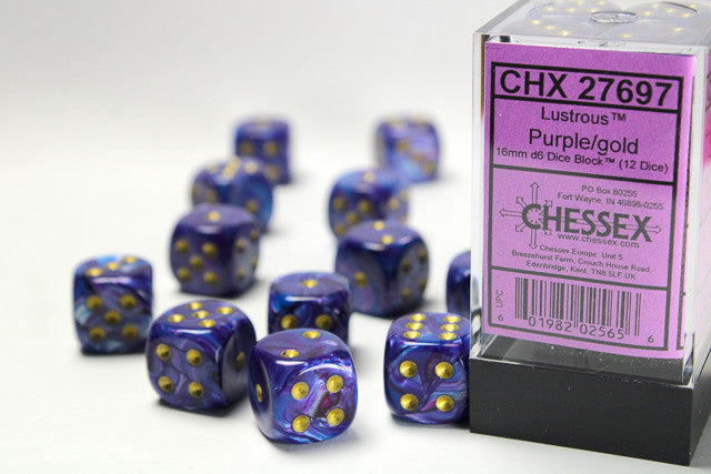 CHX 27697 Lustrous Purple/gold (16mm D6 12-Dice Set)