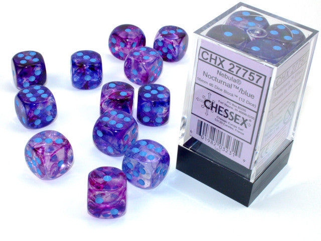 CHX 27757 Nebula Nocturnal/Blue Luminary 16mm D6 12-Dice Set