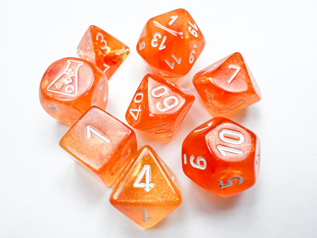 CHX 30052 Borealis Blood Orange/white Luminary (Polyhedral 7-Die Set with bonus die)