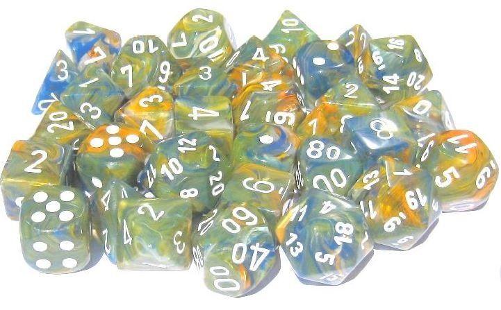 CHX30001 Festive Autumn/White Lab Dice Wave 1 RPG 7-Dice Set