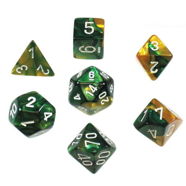 CHX 26425 Gemini Gold-Green/white Polyhedral 7-Die Set