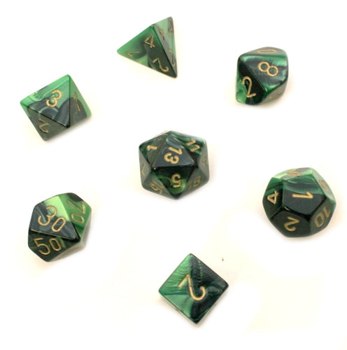 CHX 26439 Gemini Black-Green/gold Polyhedral 7-Die Set