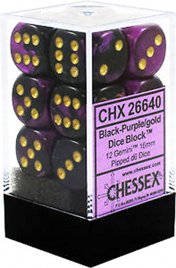 CHX 26640 Gemini Black-Purple/gold (16mm D6 12-Dice Set)