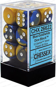 CHX 26622 Gemini Blue-Gold/white (16mm D6 12-Dice Set)