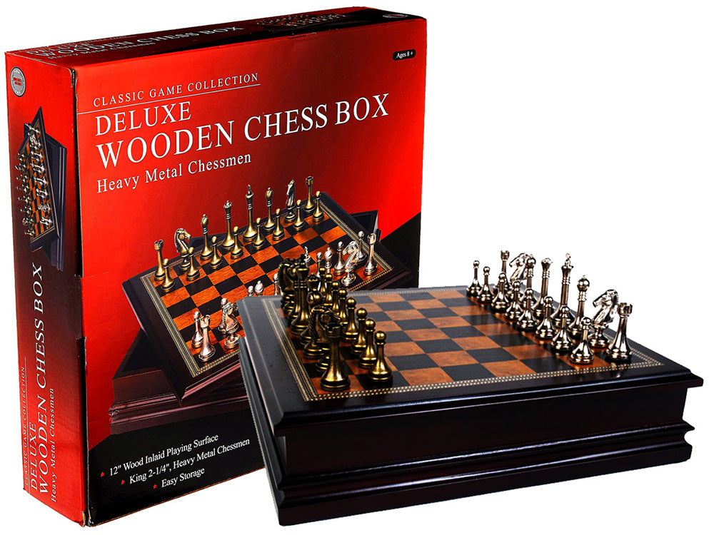 Chess - Deluxe 12" Wooden Chess Box with Heavy Metal Chessmen [Hansen]