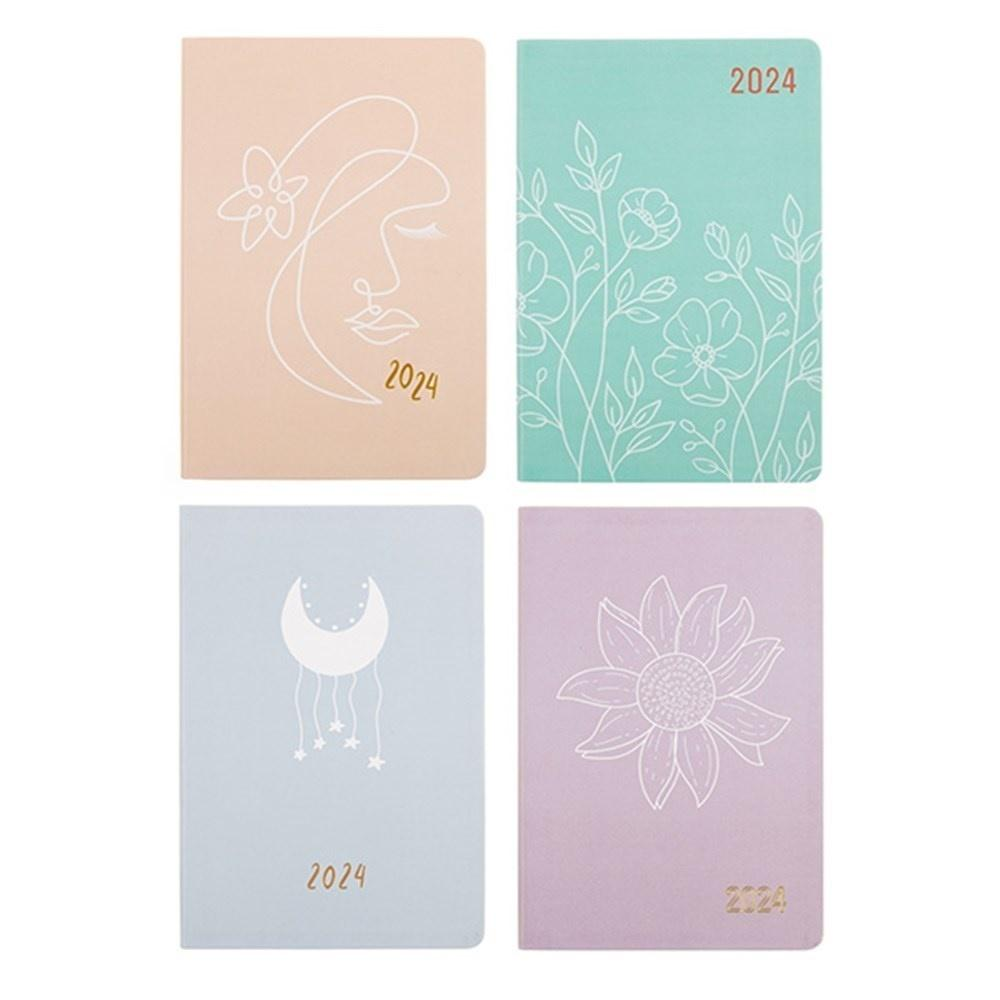 Dats 2024 Calendar Year Diary - PU Floral Colour Edge Slimline Week to View Assorted