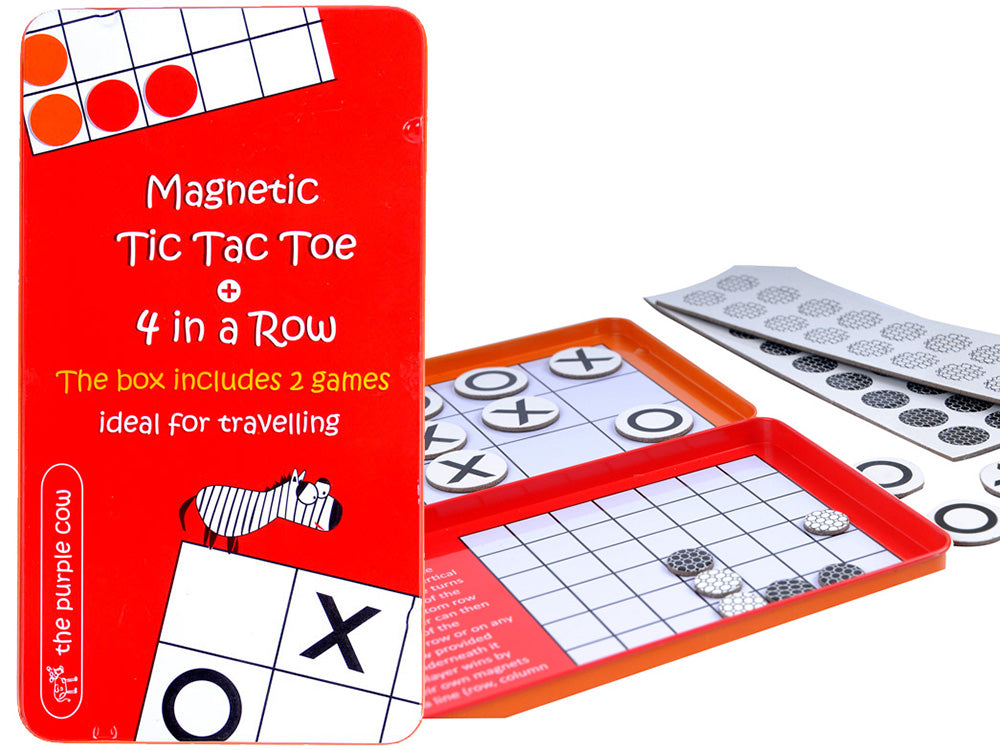 Magnetic Tic Tac Toe &amp; 4-in-a-Row - Travel Tin (The Purple Cow)