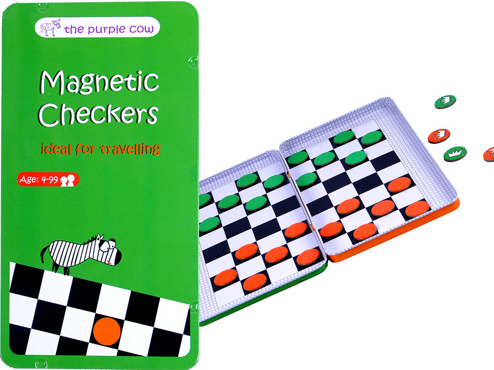Magnetic Checkers - Travel Tin (The Purple Cow)