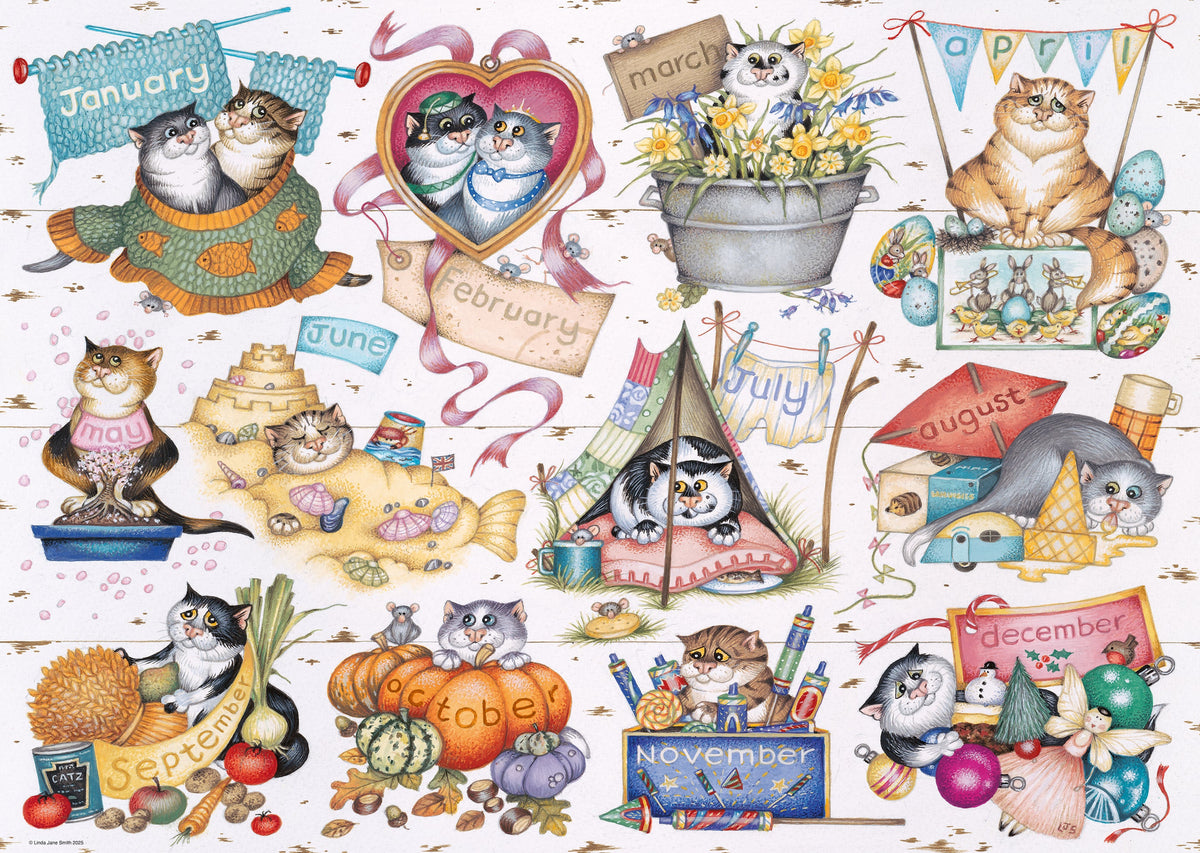 Linda Jane Smith: Vintage #18 Crazy Cats- A Cat's Year 1000pc [Ravensburger Puzzle]