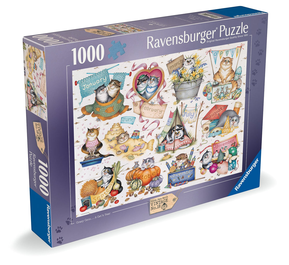 Linda Jane Smith: Vintage #18 Crazy Cats- A Cat's Year 1000pc [Ravensburger Puzzle]