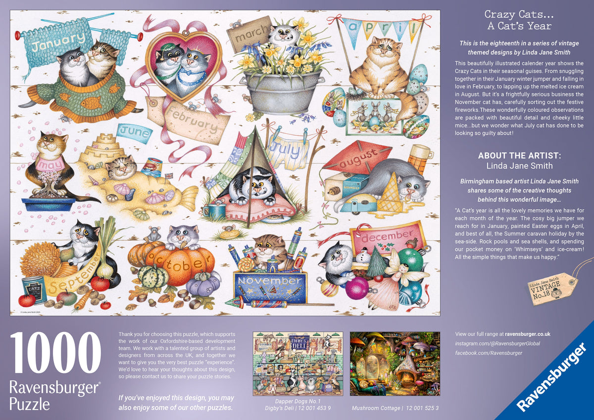 Linda Jane Smith: Vintage #18 Crazy Cats- A Cat's Year 1000pc [Ravensburger Puzzle]