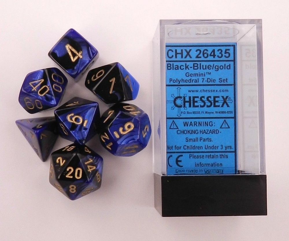 CHX 26435 Gemini Black-Blue/gold (Polyhedral 7-Die Set)