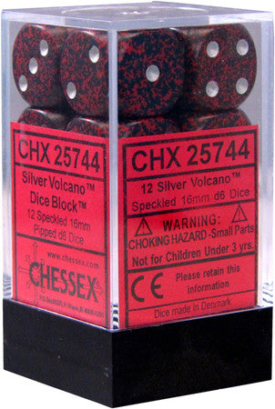 CHX 25744 Speckled Silver Volcano 16mm D6 12-Dice Set