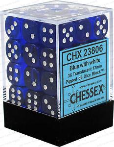 Chx 23806 Translucent Blue/White 12mm D6 36-Dice Set