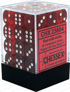 CHX 23804 Translucent Red/white 12mm D6 36-Dice Set